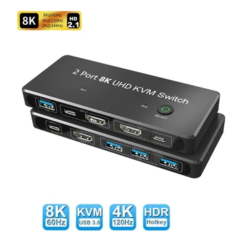 8K HDMI KVM Switch USB Vaizdo Garso 8K/60HZ 4K/120HZ USB ŠAKOTUVĄ už Klaviatūrą, Pelę, Spausdintuvą
