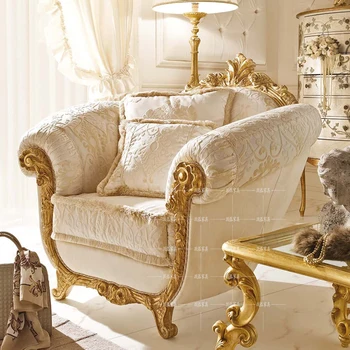 Villa Italų Stiliaus Prabangūs Medžio Masyvo Išdrožtos Audinio Europos Aukso Folija Prancūzijos Noble Sofos